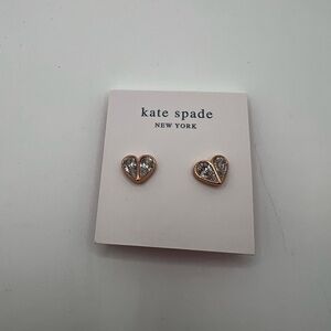 New Kate Spade Gold Heart Earrings with Crystals